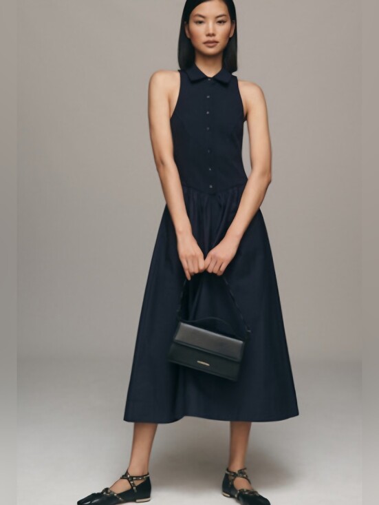 Anthropologie Dresses & Skirts - Maeve Anthropologie Sleeveless Collared Button-Front Dress 🌸 Size XL